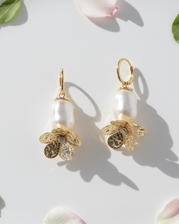 Floral Baroque Pearl Drop Earrings