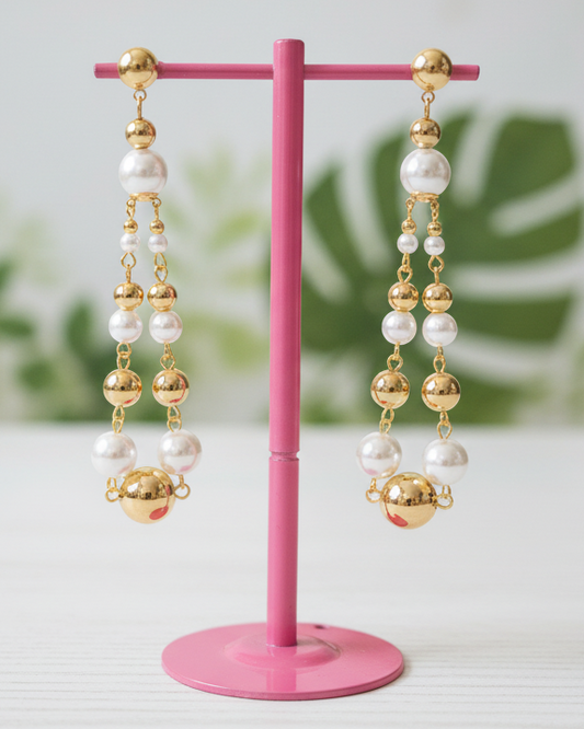 Elegant Gold and Pearl Chandelier Earrings