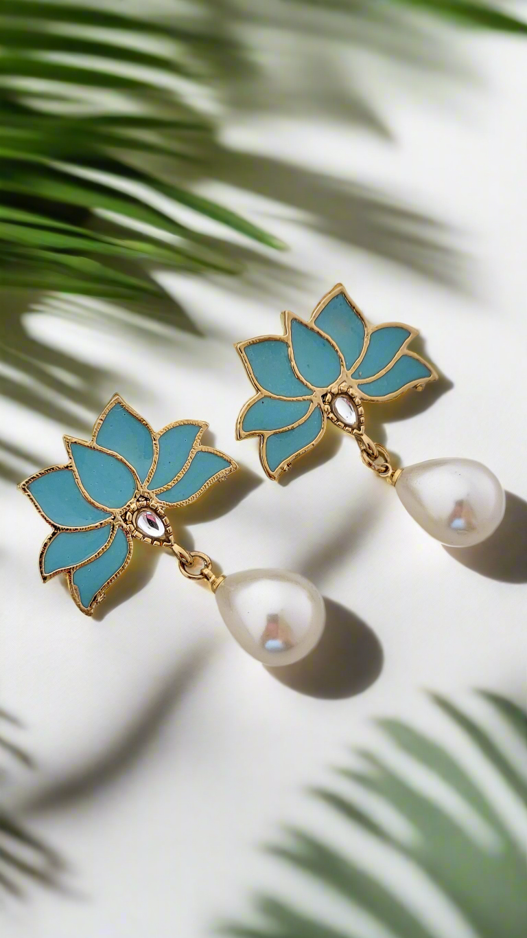 Lotus Bloom Pearl Drop Earrings