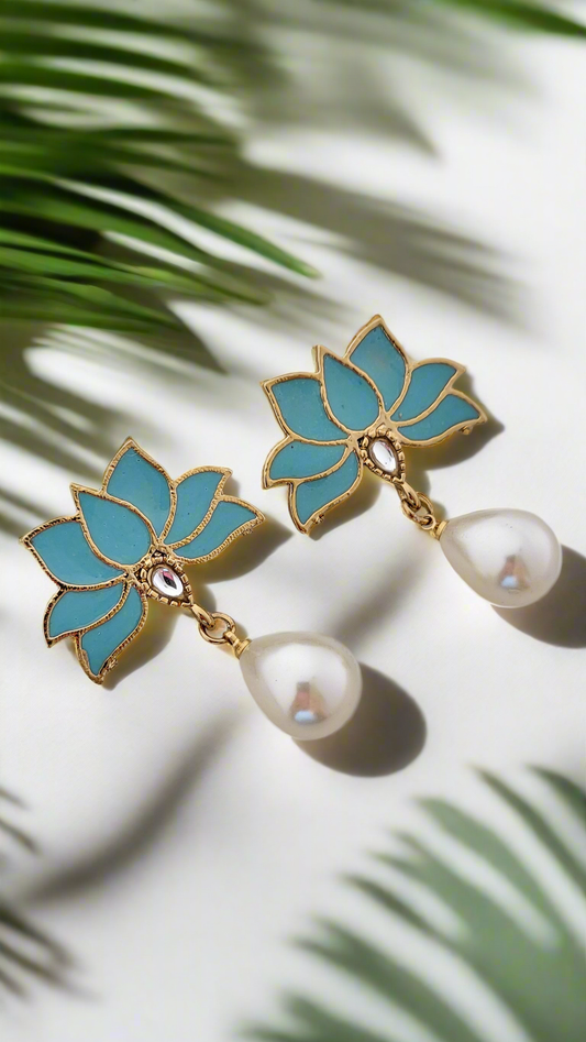 Lotus Bloom Pearl Drop Earrings