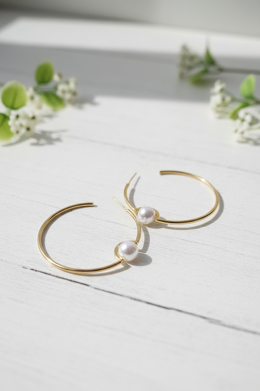 Minimalist Pearl Floating Hoop