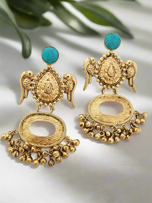 Gold-Toned Parrot Dangle Earrings.