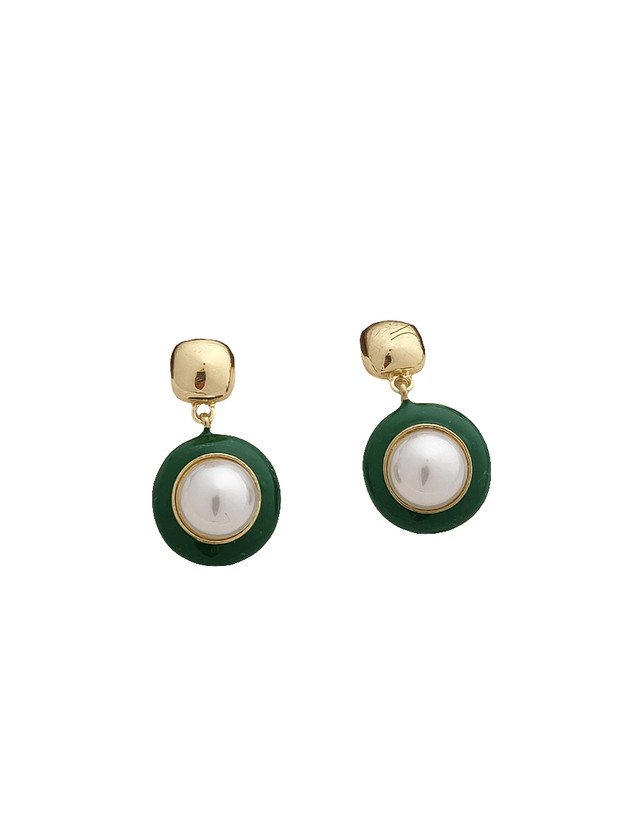 Enameled pearl drop earrings - Mirae 