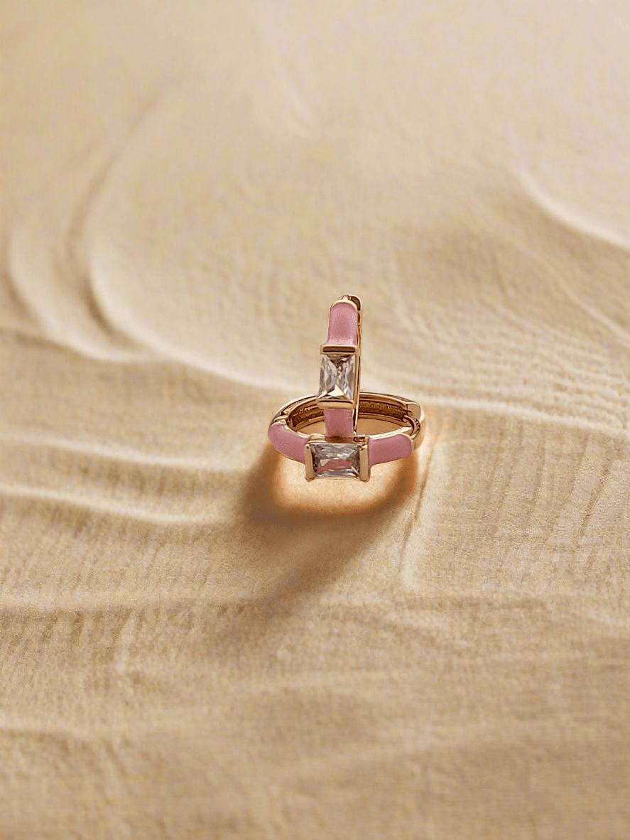 Elegant pink enamel Gold - plated earring with sparkling zirconia - Mirae 