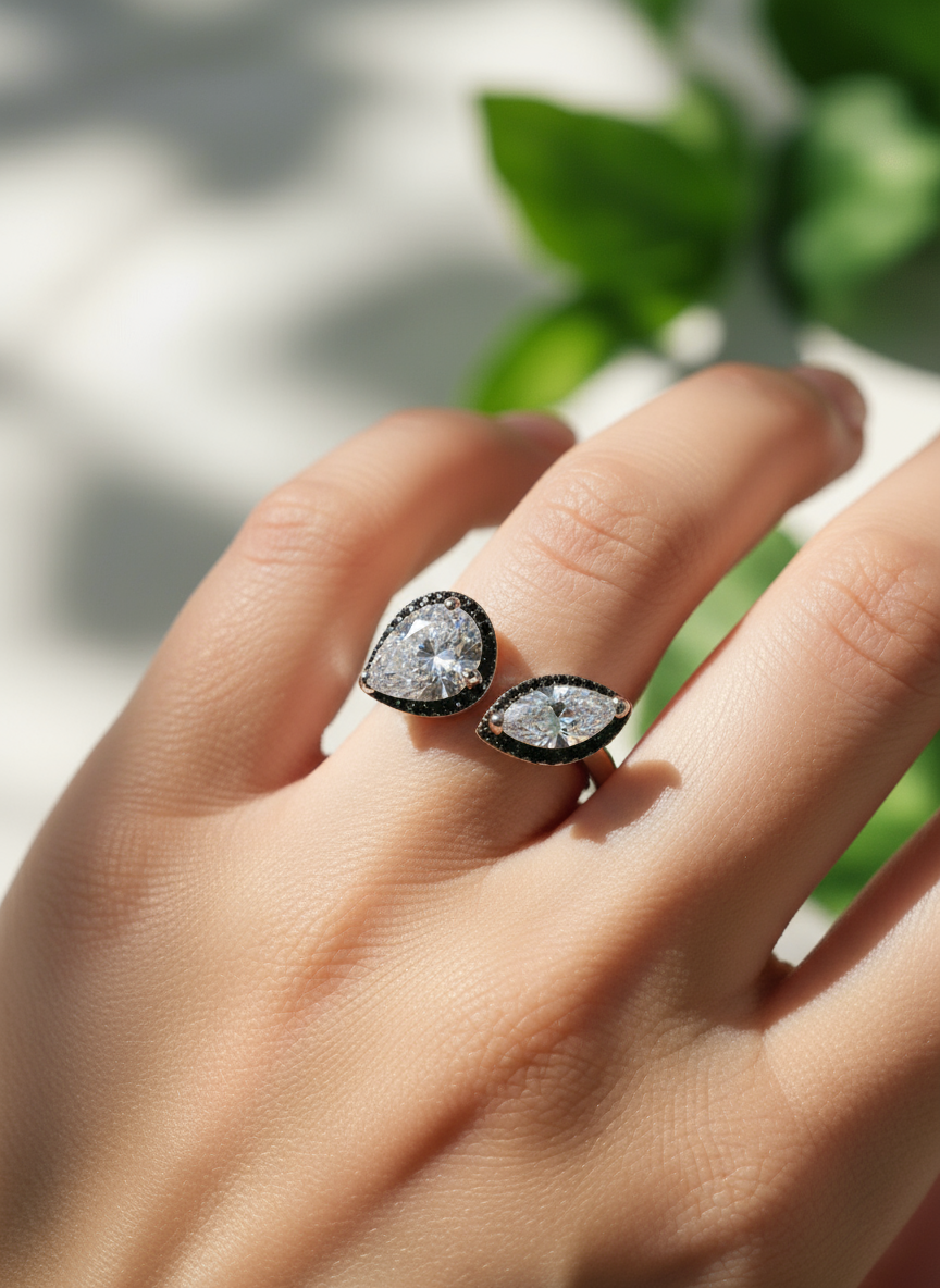Pear-Shaped Crystal Bypass Ring
