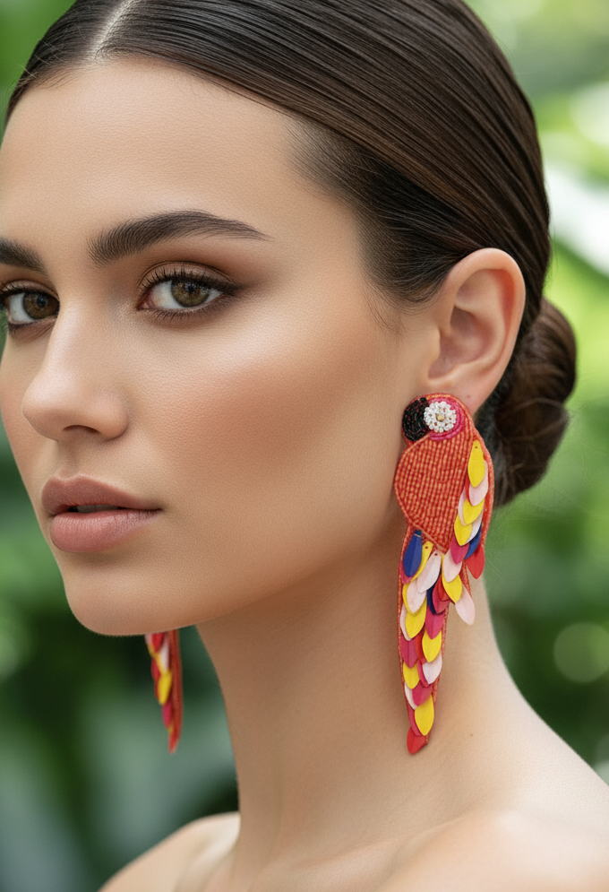 Multicolor Parrot Beaded and Sequined Earrings