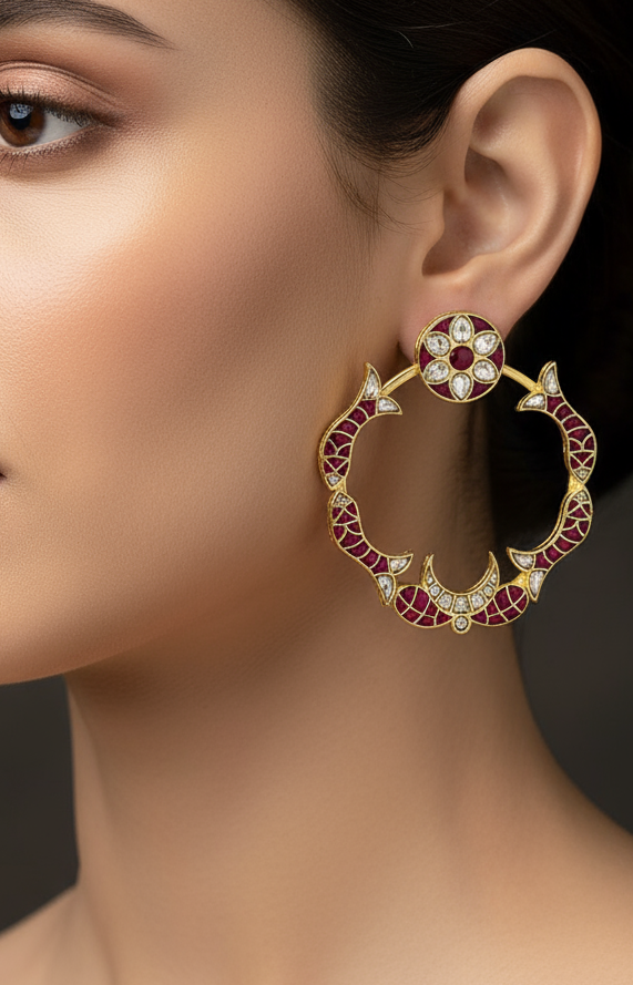 Pachi Kundan Colored Stone Hoop Earrings