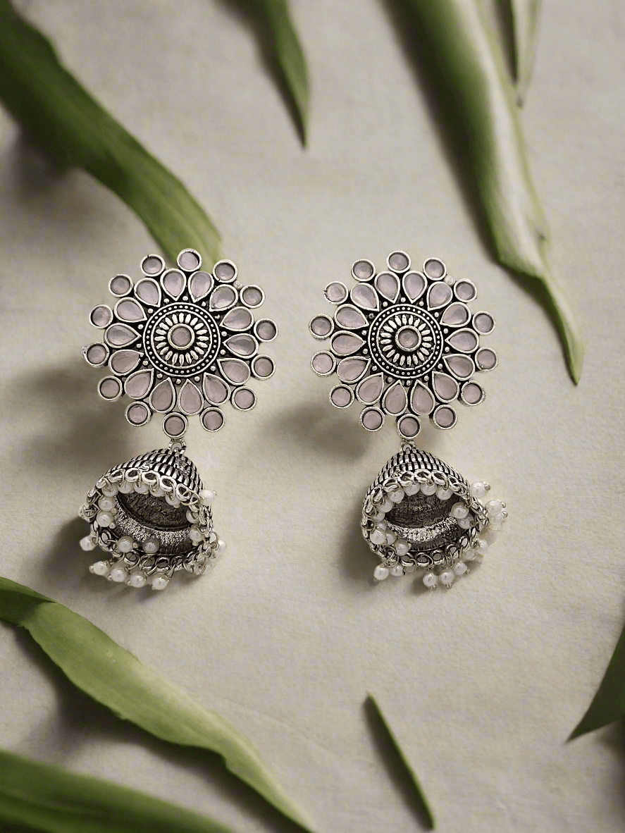 Oxidized floral motif earrings - Mirae 