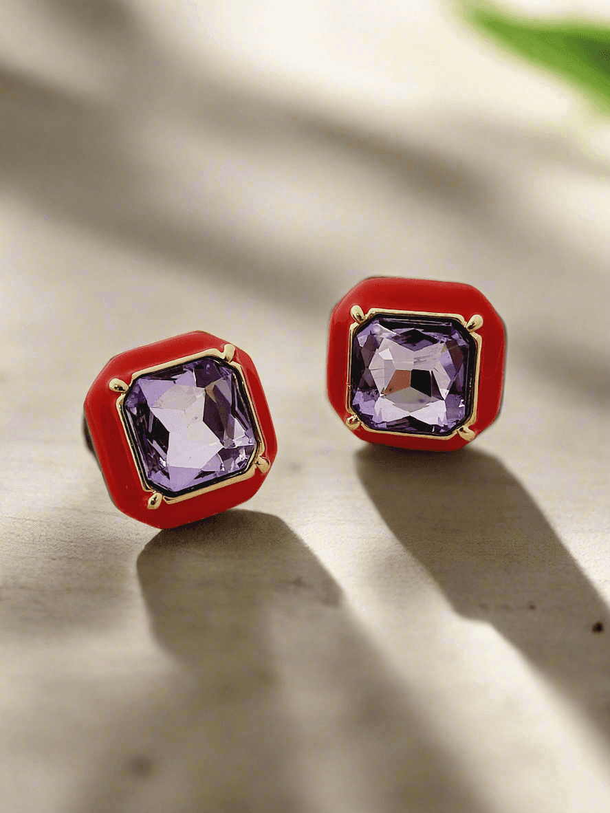 Artisan Color Stone & Enamel Stud Earrings - Mirae 