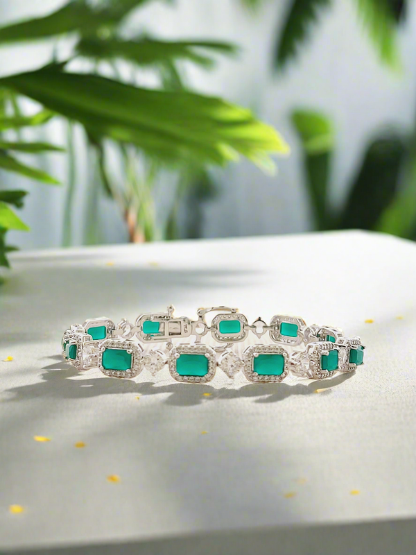 Emerald & Crystal Halo Link Bracelet