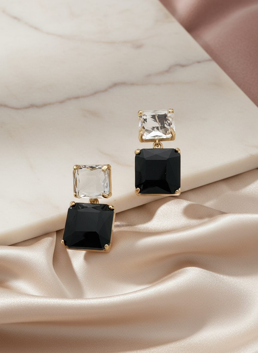 Two tone Crystal drop  earrings in gold finish