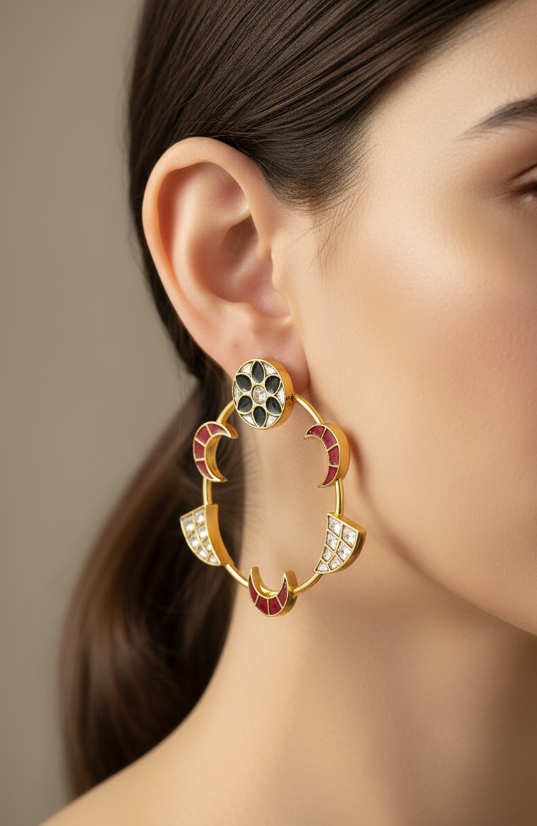Celestial Hoop Earrings with Kundan and Enamel