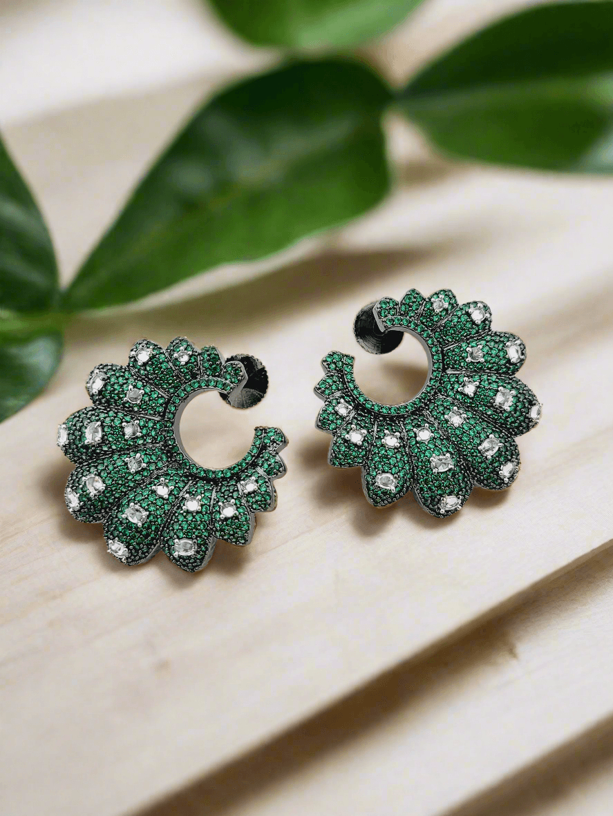 Green Crystal Hoop Earrings - Mirae 