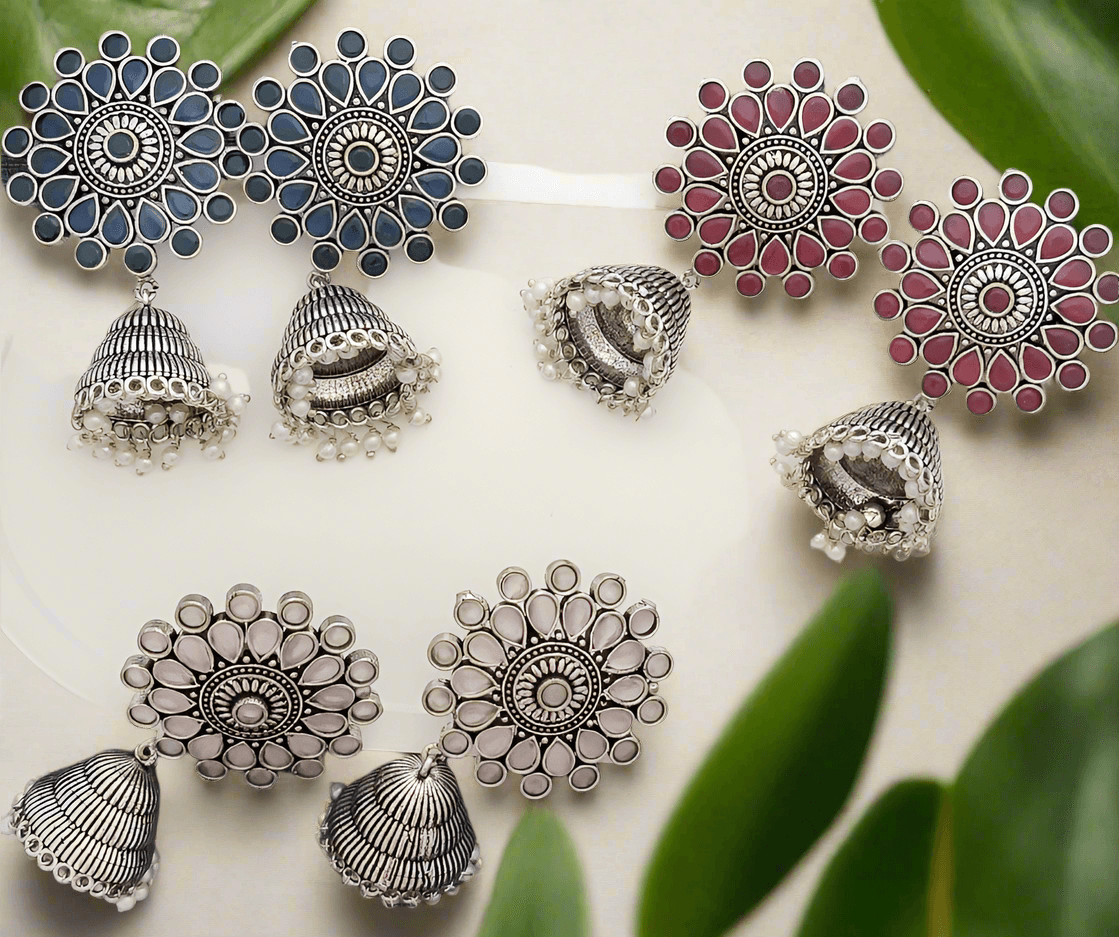 Oxidized floral motif earrings - Mirae 