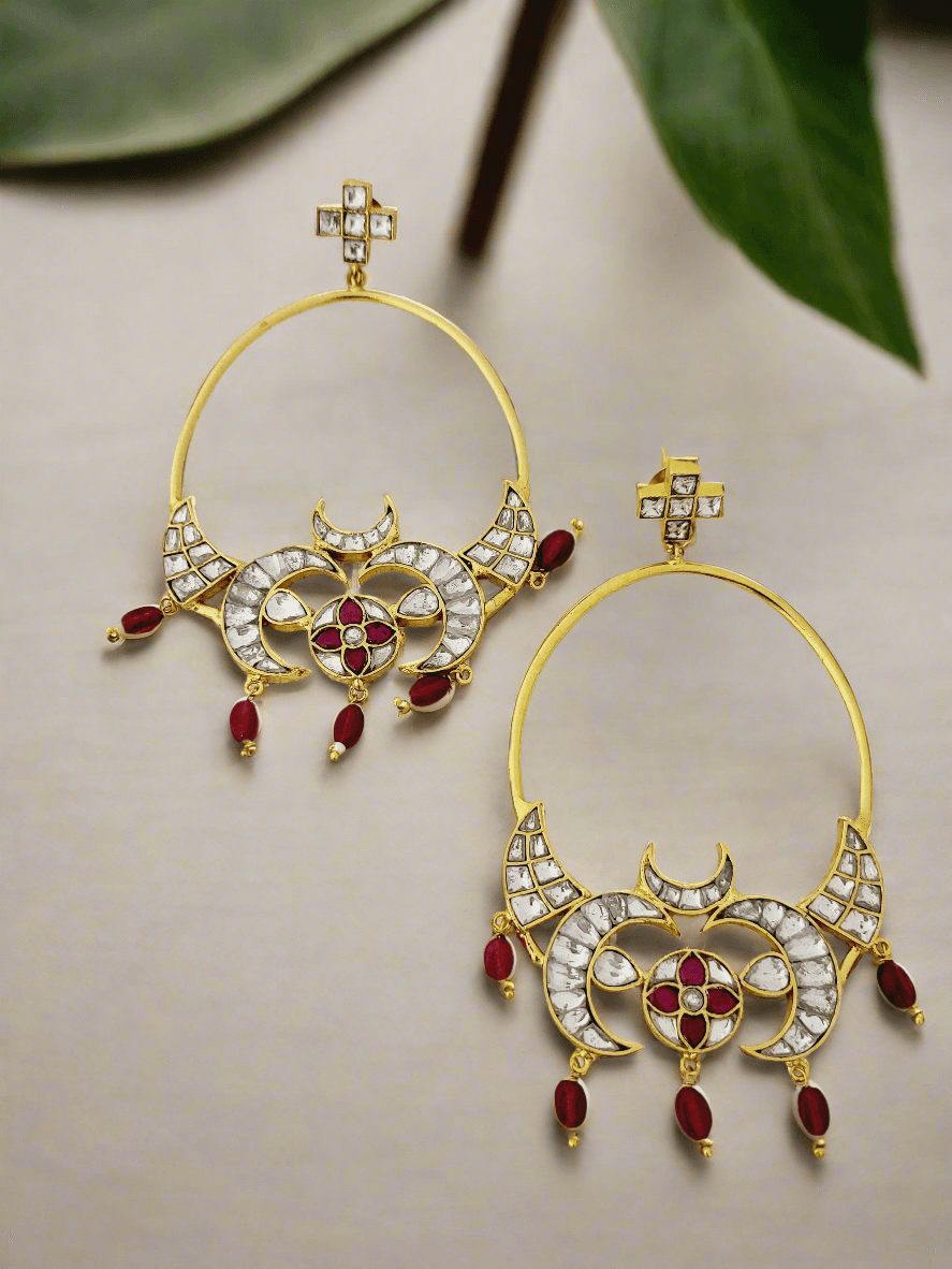 Kundan & colored stone Crescent Earrings - Mirae 