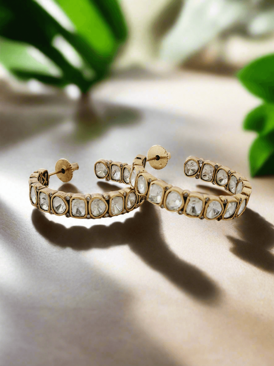 Gold and White Stone Hoop Earrings - Mirae 