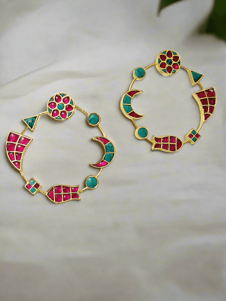Geometric Gemstone Hoop Earrings - Mirae 