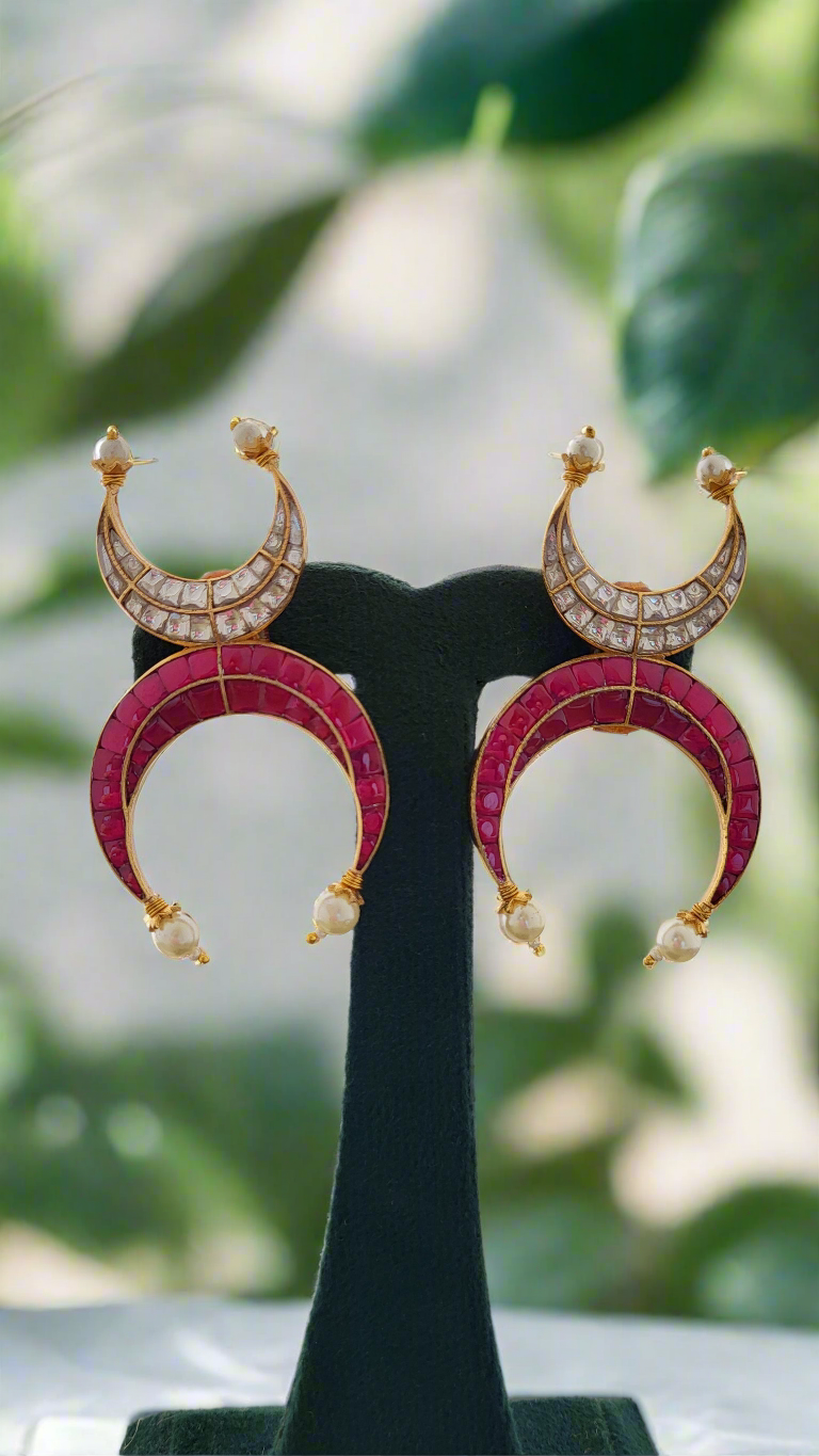 Double Crescent Pearl Drop Earrings