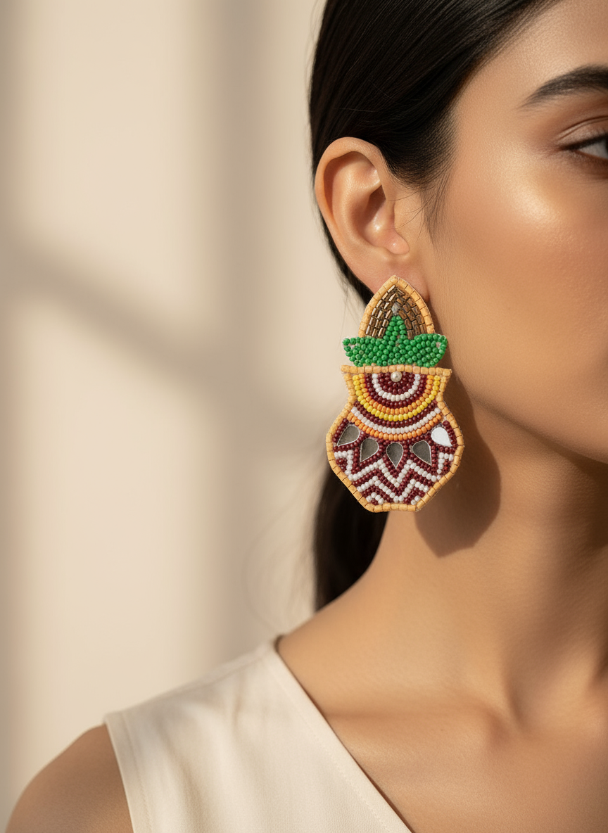 Matki Beaded Earrings with Mirror Accents