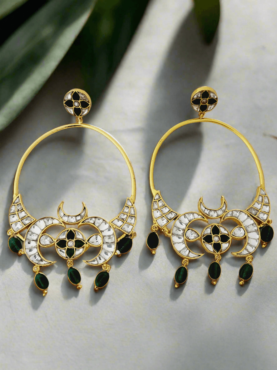 Kundan & colored stone Crescent Earrings - Mirae 