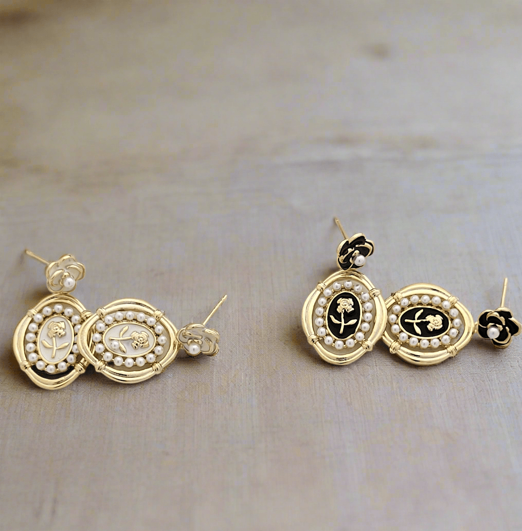 Victorian Rose & Pearl drop earrings - Mirae 