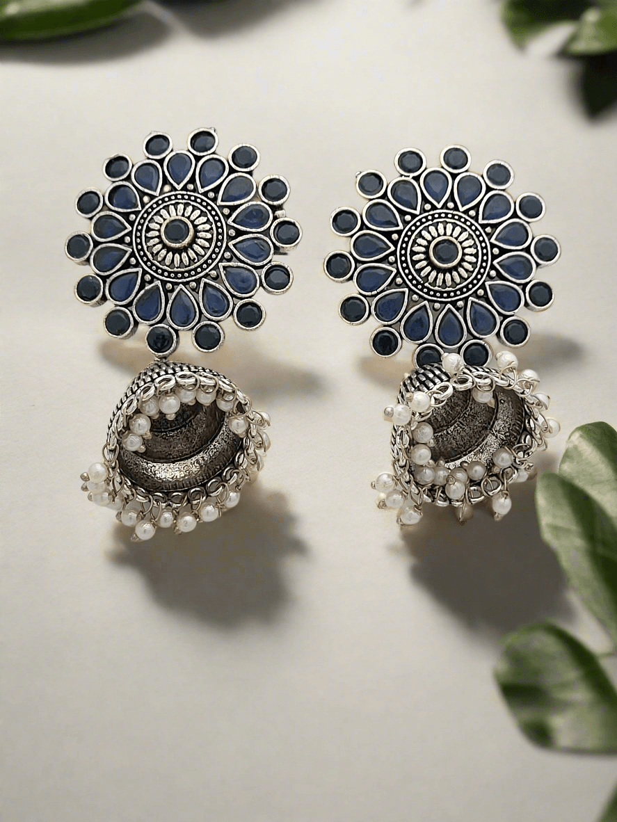 Oxidized floral motif earrings - Mirae 