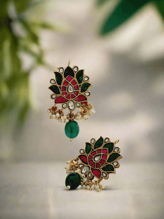 Lotus Kundan Earrings - Mirae 