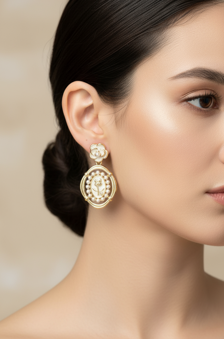 Victorian Rose & Pearl drop earrings - Mirae 