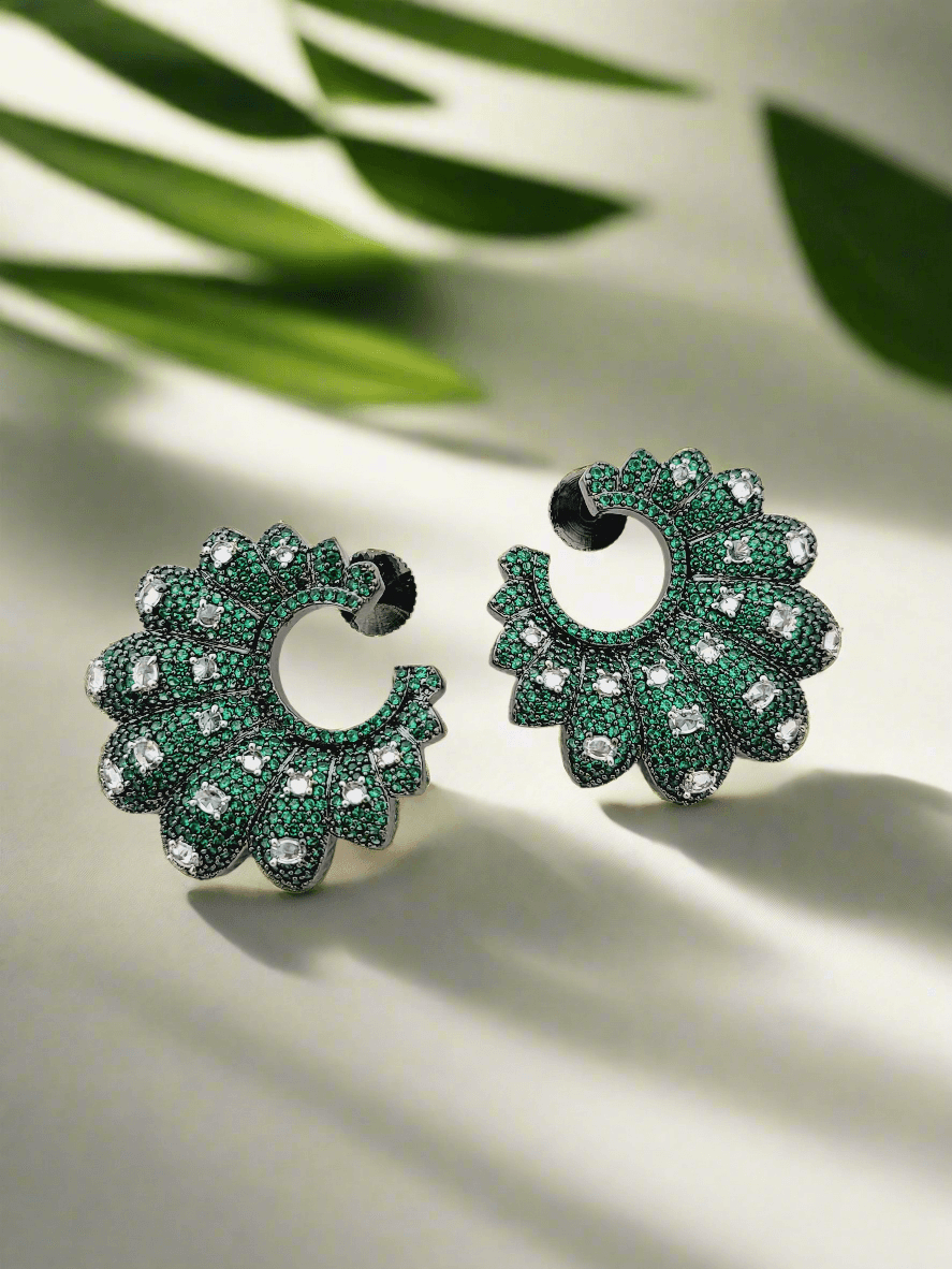 Green Crystal Hoop Earrings - Mirae 