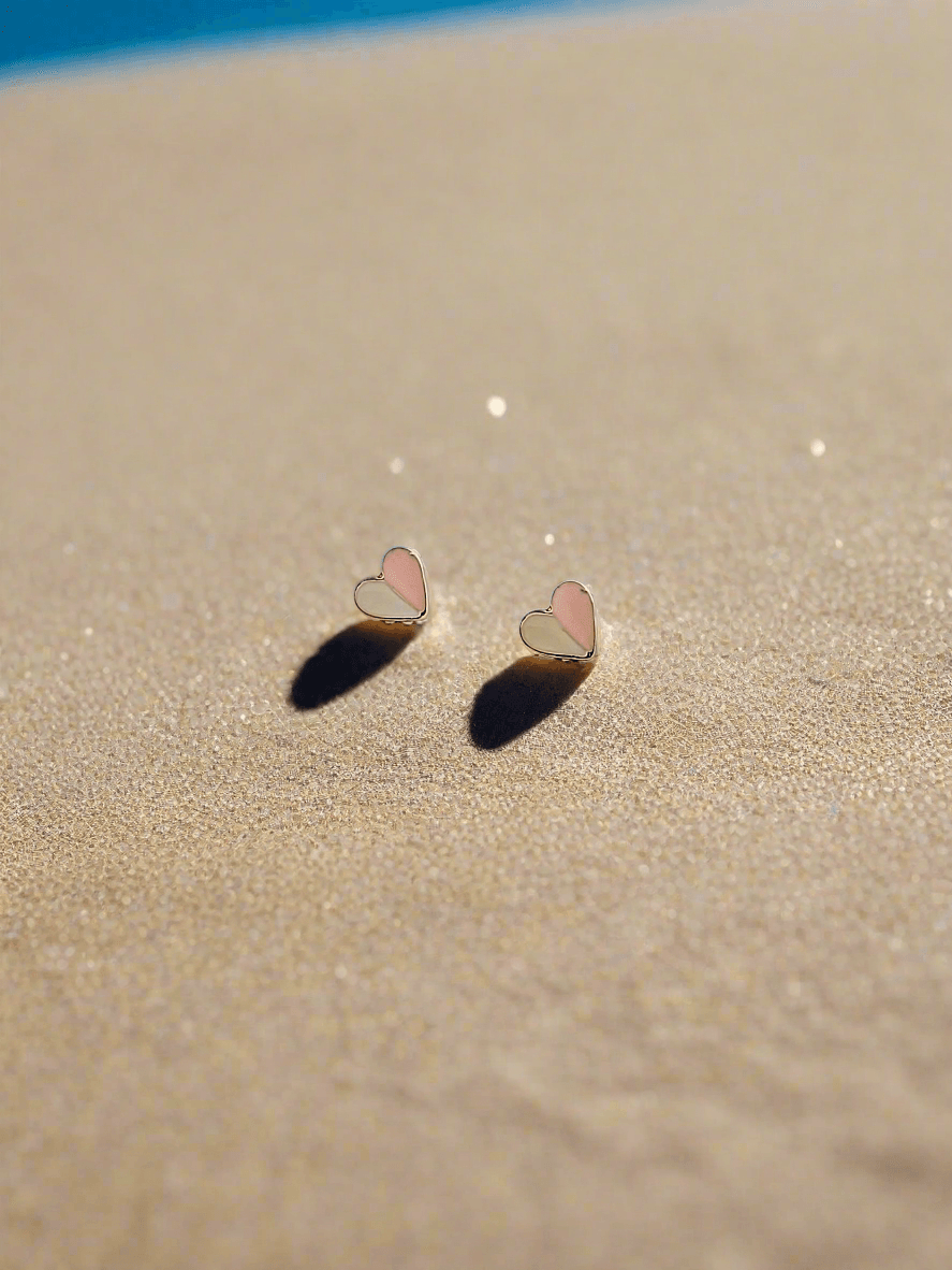 Two-Tone Enamelled Heart Mini studs - Mirae 