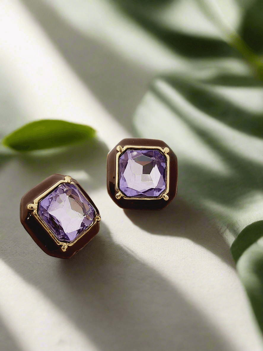 Artisan Color Stone & Enamel Stud Earrings - Mirae 