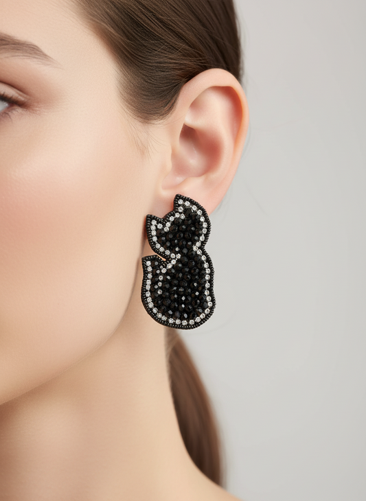 Cat Silhouette Beaded Earrings with Crystal Accents