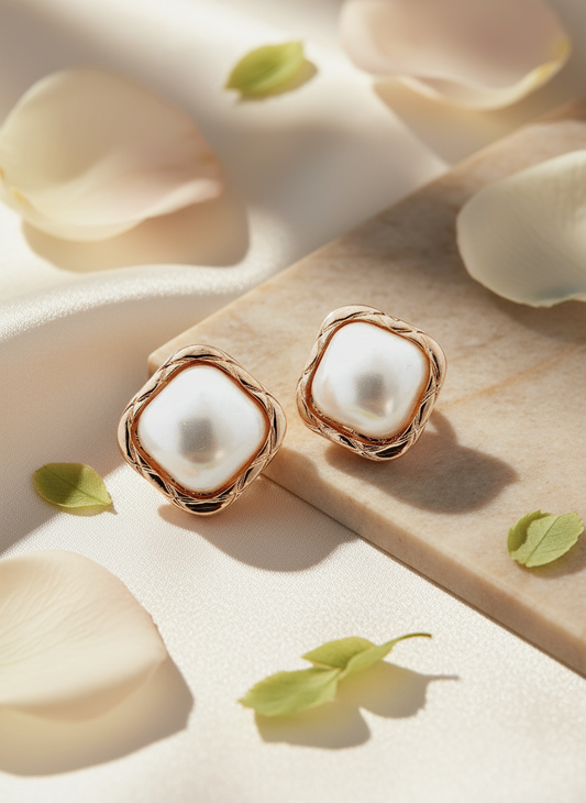 Textured edge pearl stud earrings