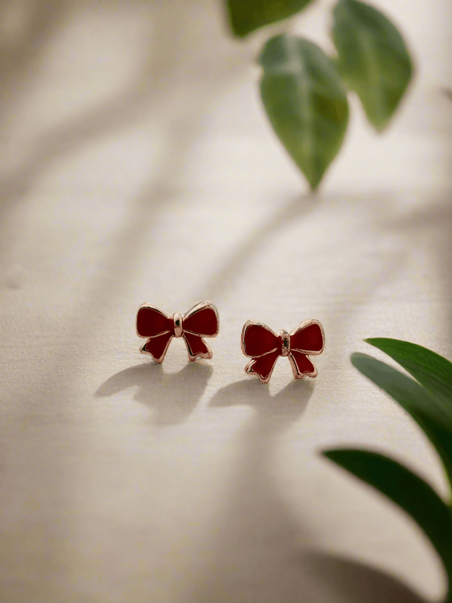 Red Bow Mini Stud Earrings - Mirae 