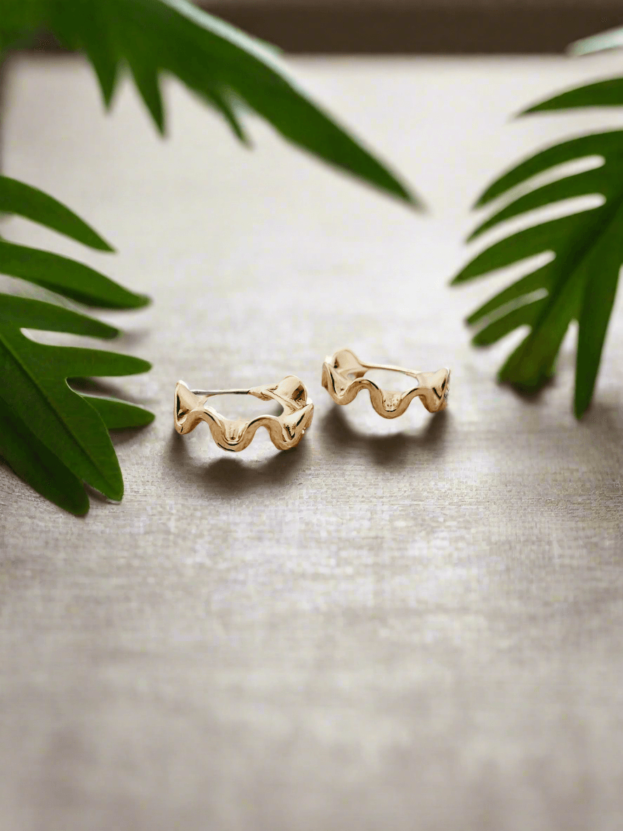 Wavy Gold-Tone Hoop Earrings - Mirae 