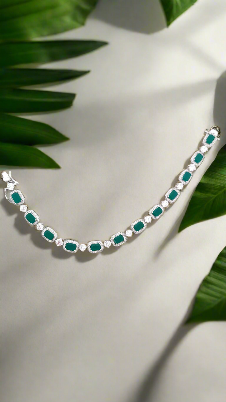 Emerald & Crystal Halo Link Bracelet