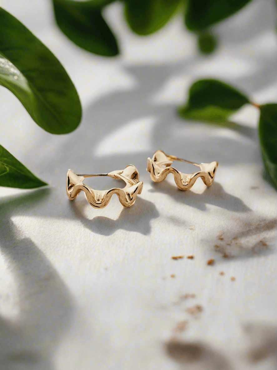Wavy Gold-Tone Hoop Earrings - Mirae 
