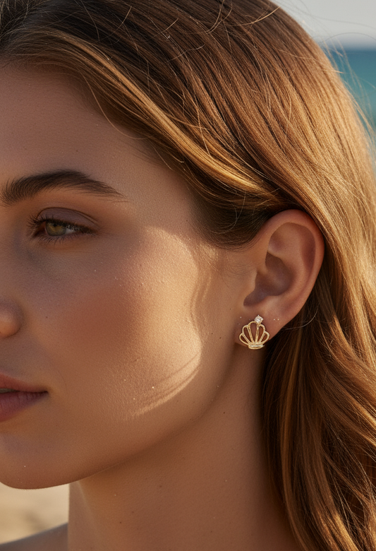 Gold plated anti tarnish oyster mini stud