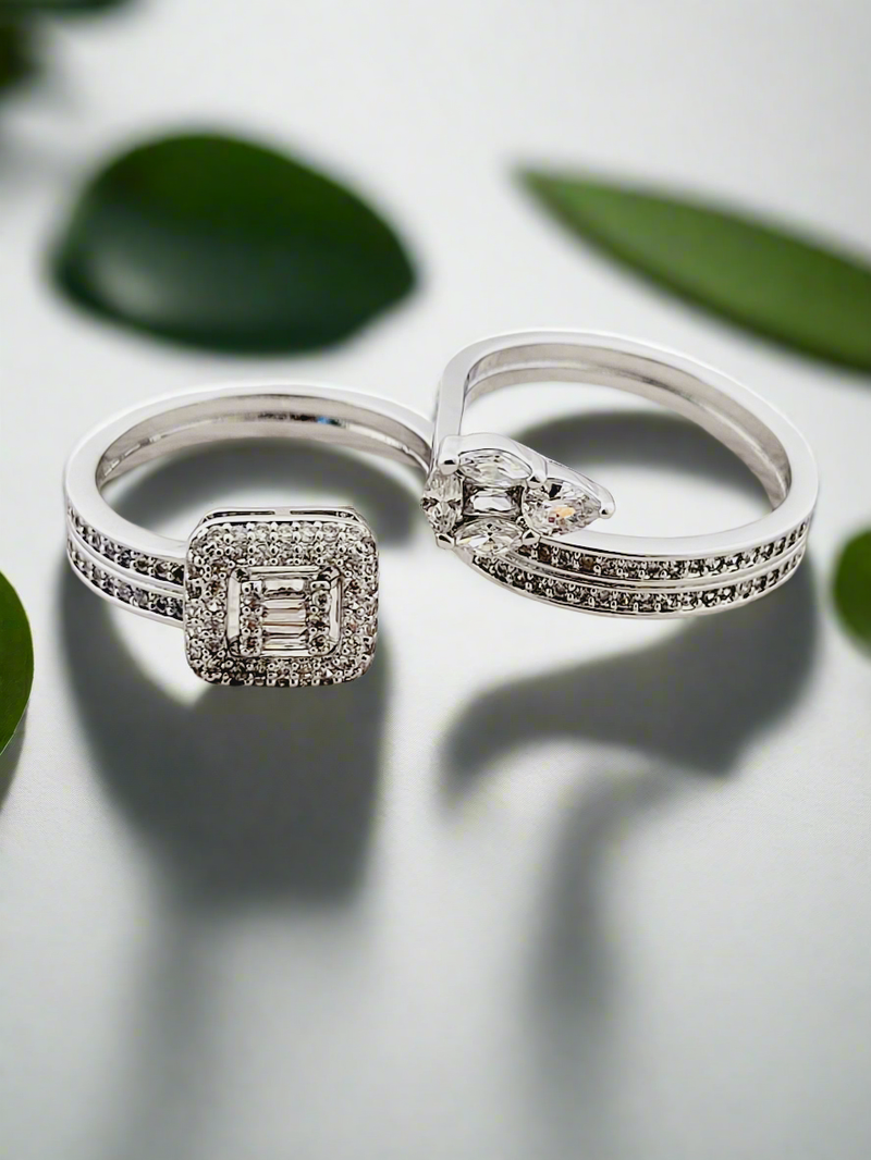 Statement Two-Finger Ring with Geometric Diamond Accents