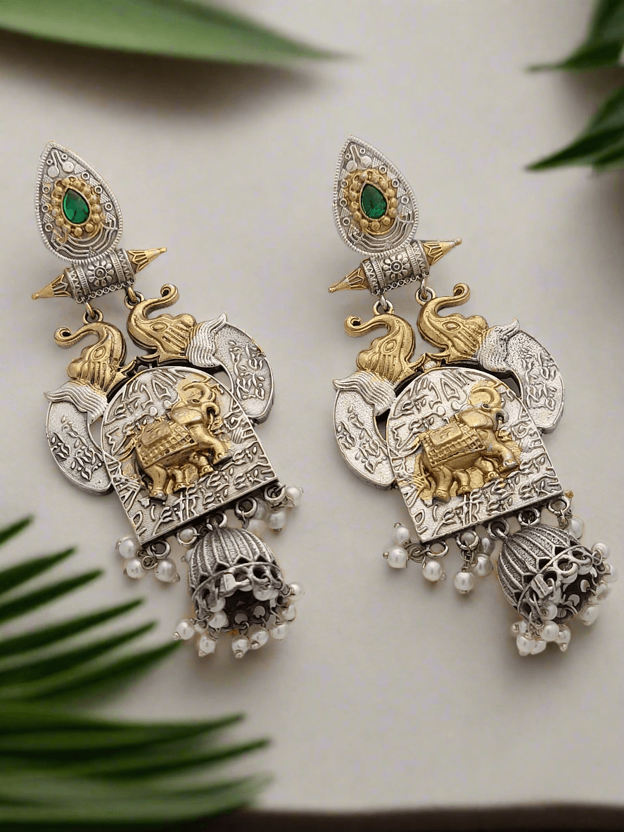 Oxidized Elephant Jhumka Earrings - Mirae 