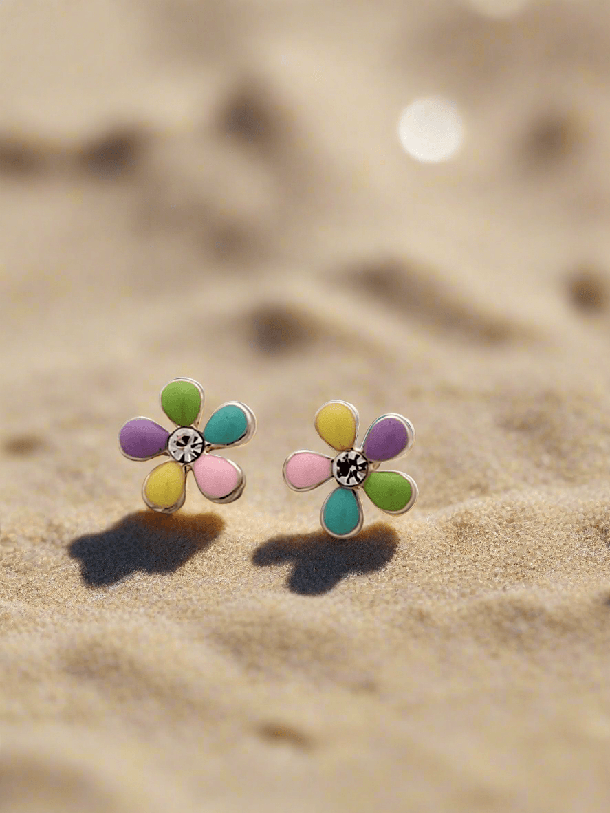 Enamelled floral mini studs - Mirae 