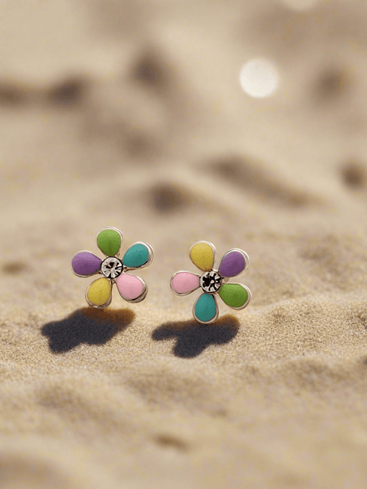 Enamelled floral mini studs - Mirae 