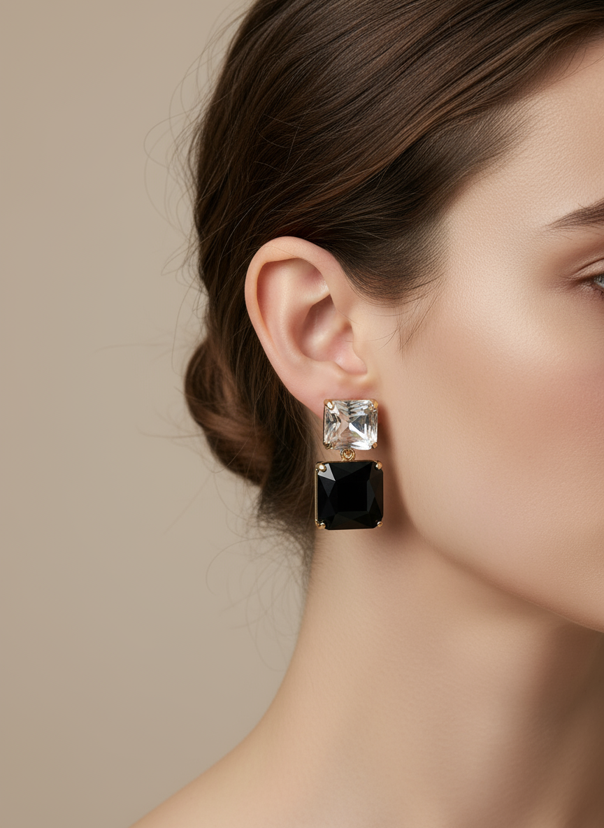 Two tone Crystal drop  earrings in gold finish