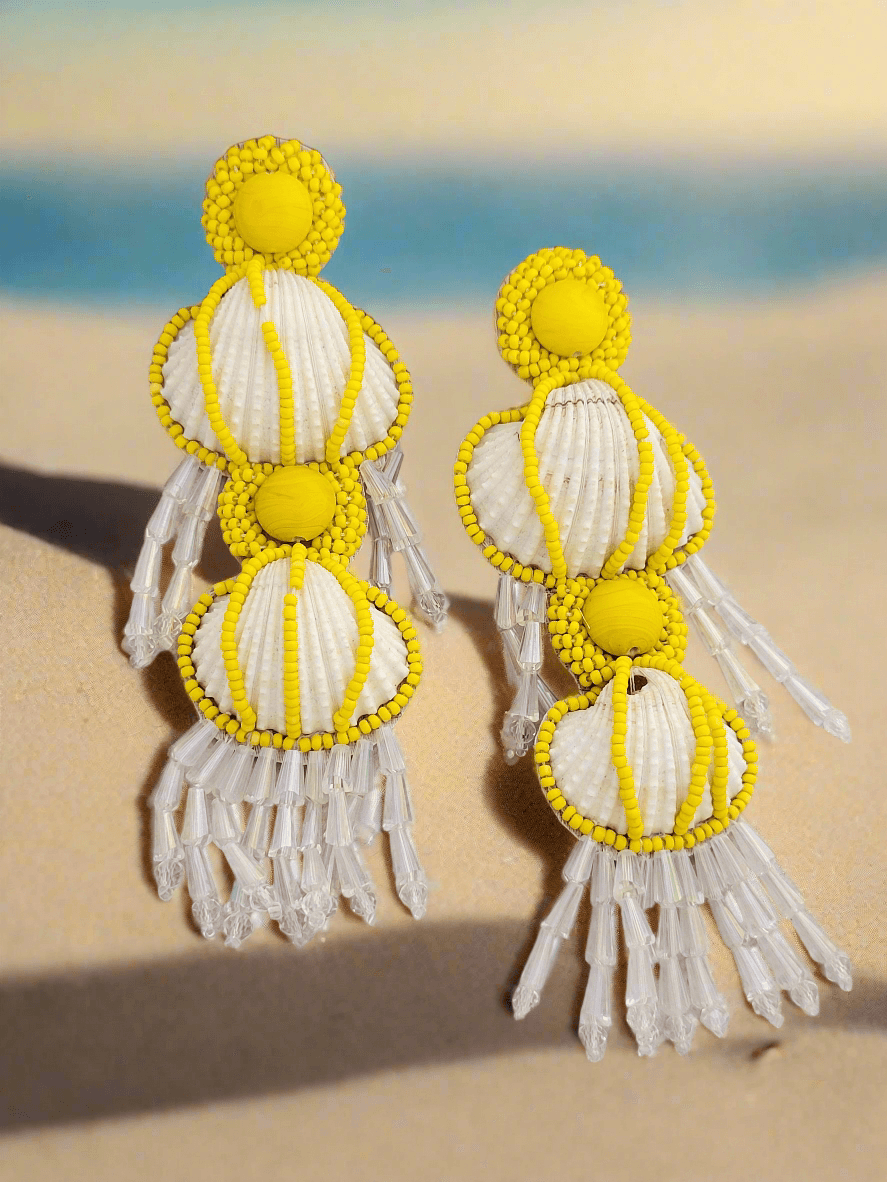 Seashell and Beaded Dangle Earrings with Crystal Drops - Mirae 
