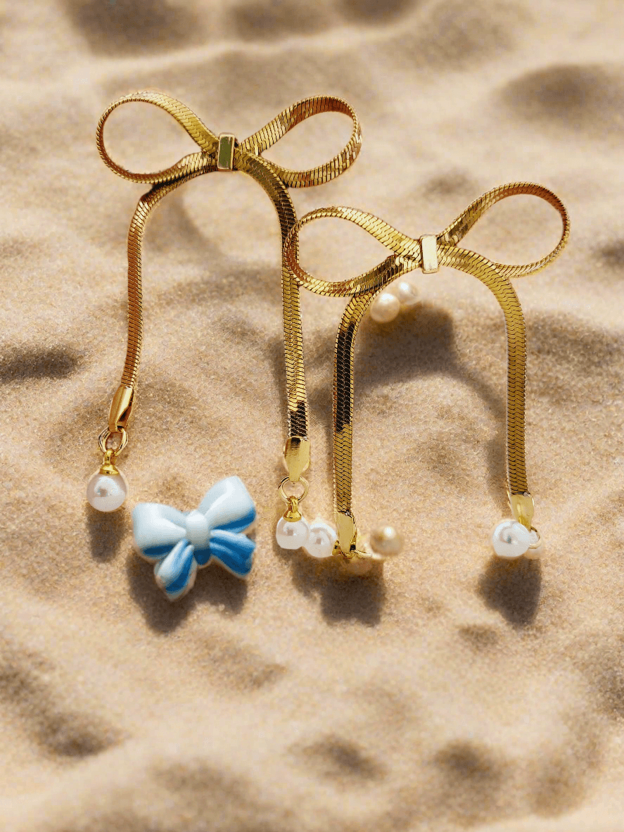 Whimsical & Elegant Bow & pearl drop earrings - Mirae 