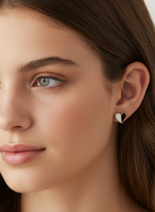 Two-Tone Enamelled Heart Mini studs