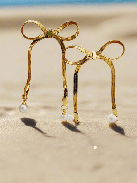 Whimsical & Elegant Bow & pearl drop earrings - Mirae 