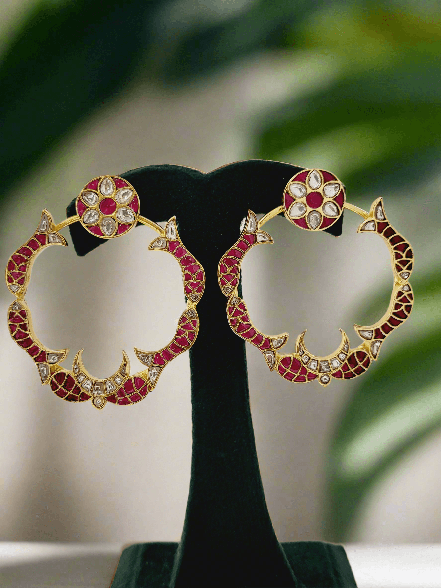 Pachi Kundan Colored Stone Hoop Earrings - Mirae 