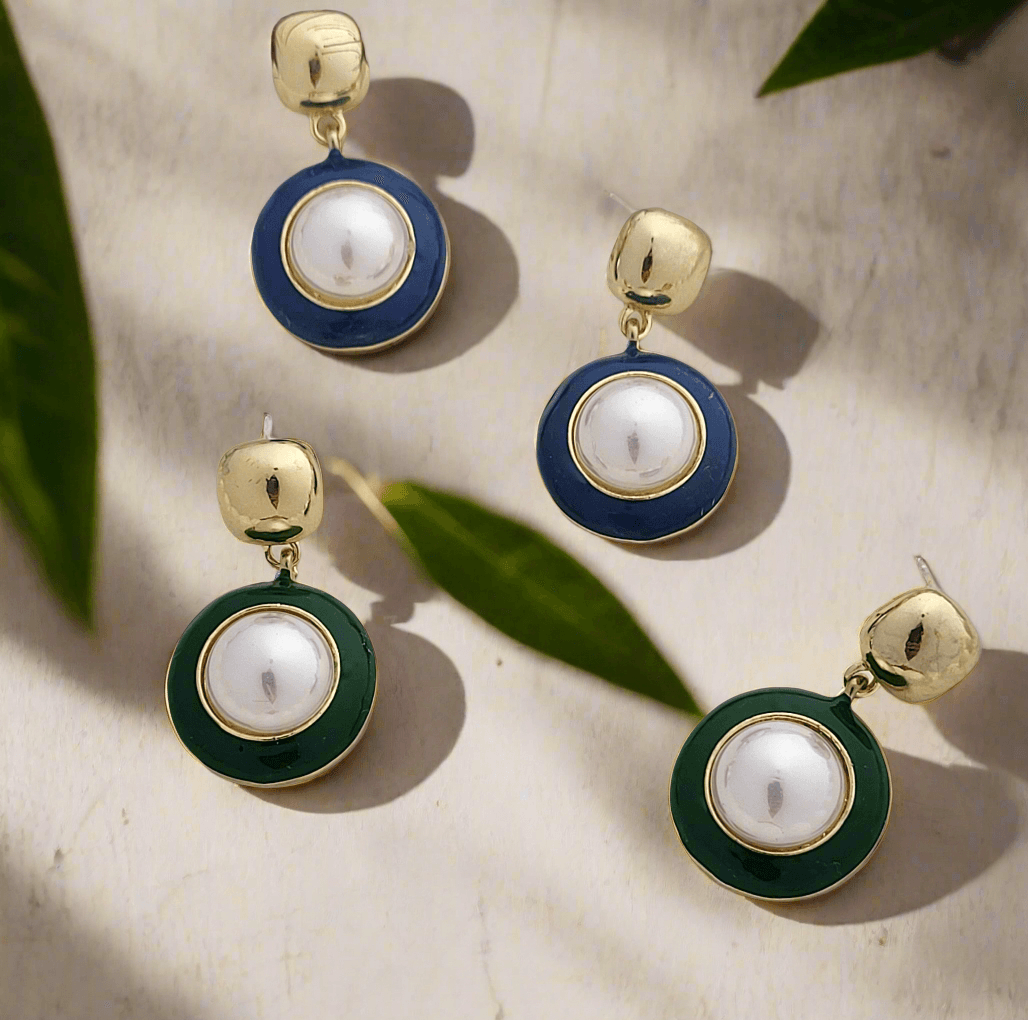 Enameled pearl drop earrings - Mirae 