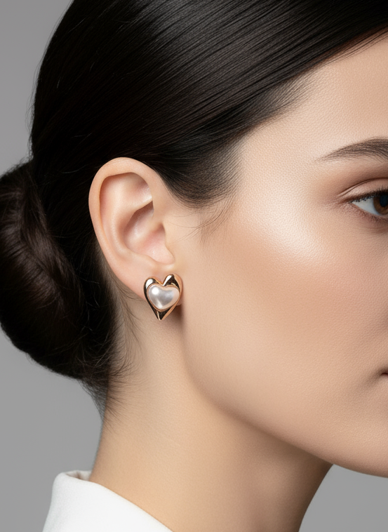 Textured edge pearl stud earrings